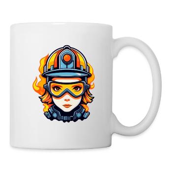 Feuerwehrfrau Zeichnung - Tasse - Weiß - Rechts