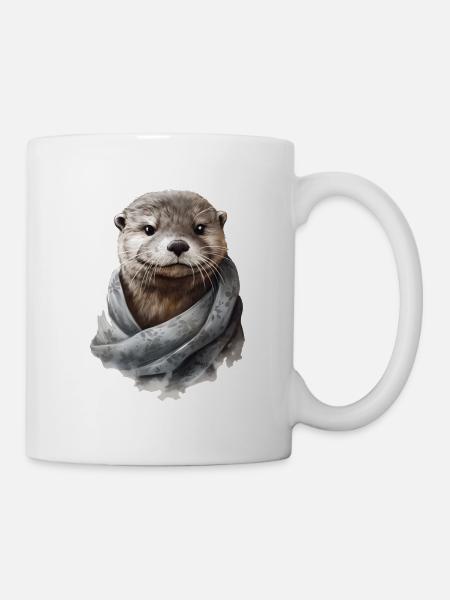 Cute otter with scarf funny animal - Mug - white