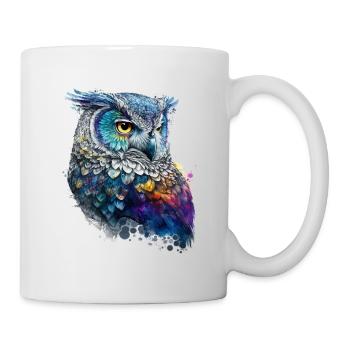 Aquarell Eule - Tasse - Weiß - Rechts