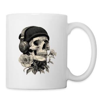 Schädel mit Kopfhörer und Rose - Tasse - Weiß - Rechts