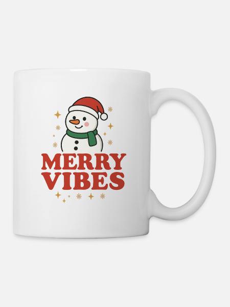 Merry Vibes Schneemann Design - Tasse - Weiß