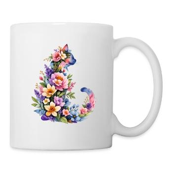 Katze Aquarell Blumen - Tasse - Weiß - Rechts