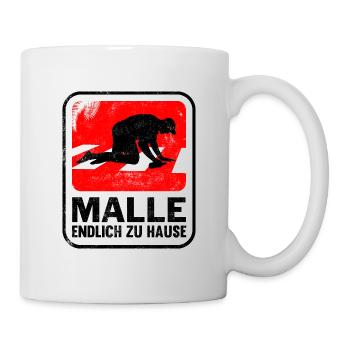 MALLE ENDLICH ZU HAUSE, KNIEEND ÜBER ZEBRASTREIFEN - Tasse - Weiß - Rechts