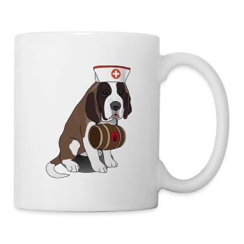 Lustiger Hund Bernhardiner mit Fass - Tasse - Weiß - Rechts