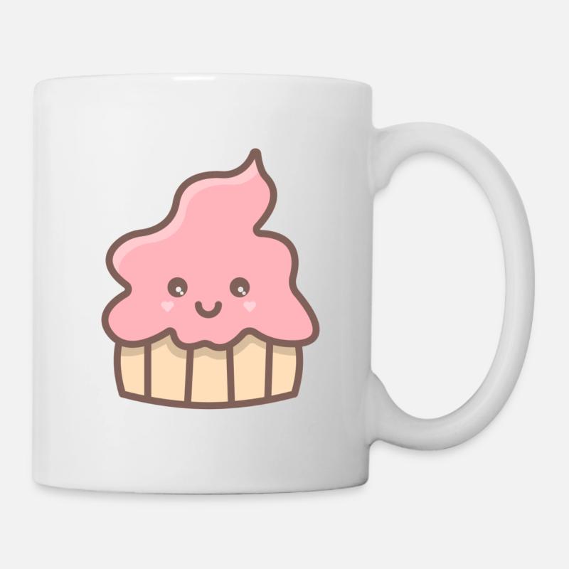 Petit gâteau muffin mignon doux sucré avec visage - Mug blanc - blanc