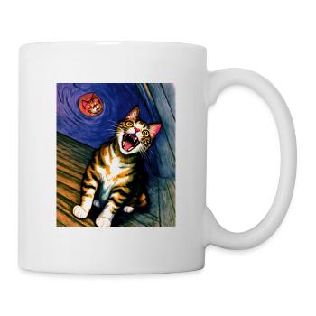 Impressionistisch Lustige Katze Schreiende Impressionismus - Tasse - Weiß - Rechts