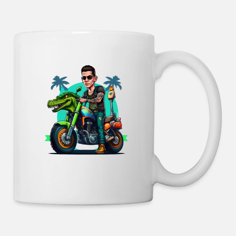 Biker, Krokodil Motorrad, Florida, Sommer, Sonne - Tasse - Weiß