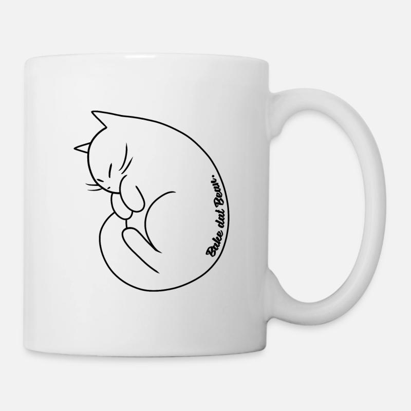 Bake dat Bean | Niedliche zusammengerollte Katze - Tasse - Weiß