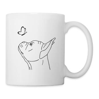 Französische Bulldogge mit Schmetterling - Tasse - Weiß - Rechts