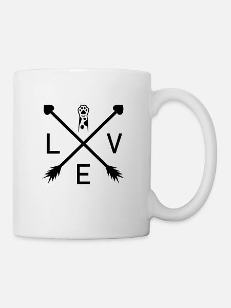 Katzen Liebe mit Herz und Katzen Pfote Katzen - Tasse - Weiß