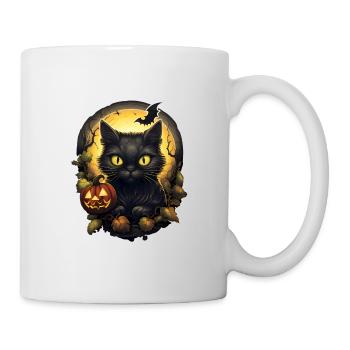 Halloween schwarze Katze mit Kürbis - Tasse - Weiß - Rechts