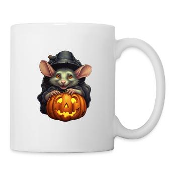 Halloween Ratte mit Hexenhut und Kürbis - Tasse - Weiß - Rechts