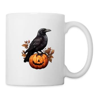 Krähe mit Kürbis Halloween - Tasse - Weiß - Rechts
