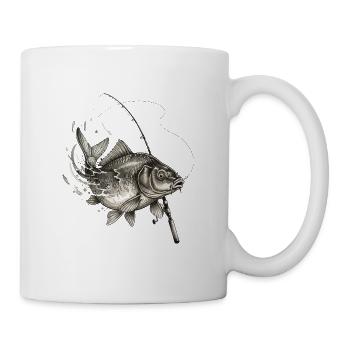 Karpfen Fisch Rute Angeln Ink Vektor - Tasse - Weiß - Rechts