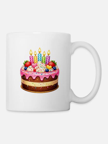 Gâteau d’anniversaire avec bougies - Mug blanc - blanc