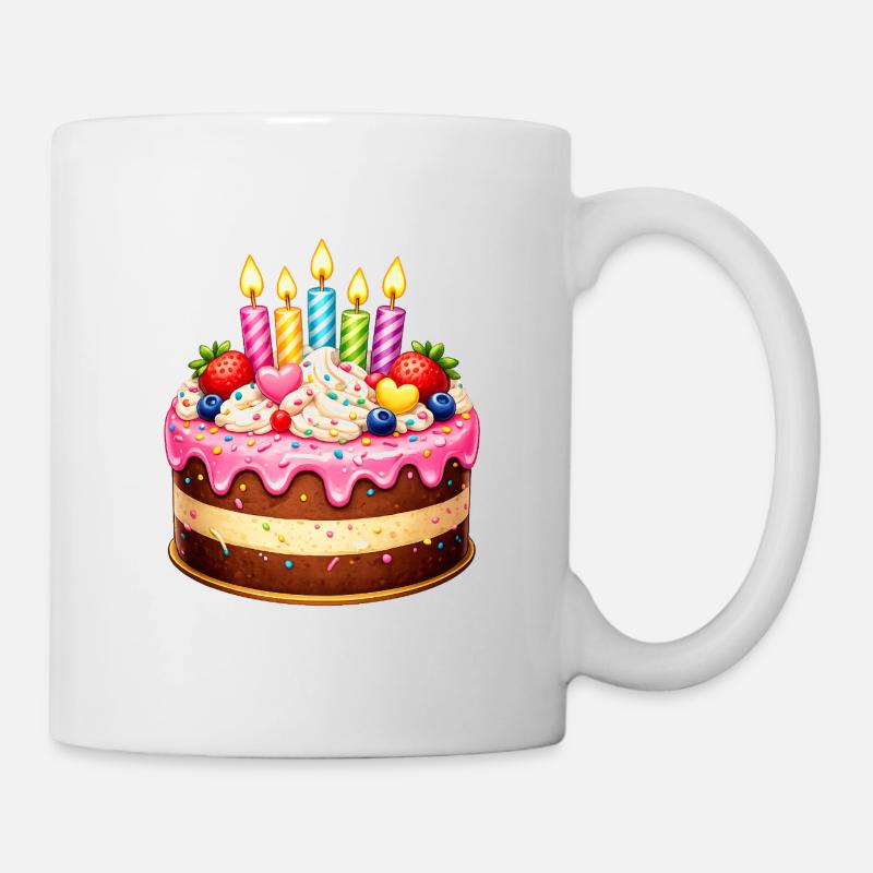 Gâteau d’anniversaire avec bougies - Mug blanc - blanc