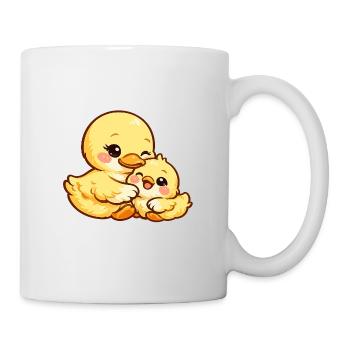 Mom Duck and her chick cuddle together - Mug - white - Right