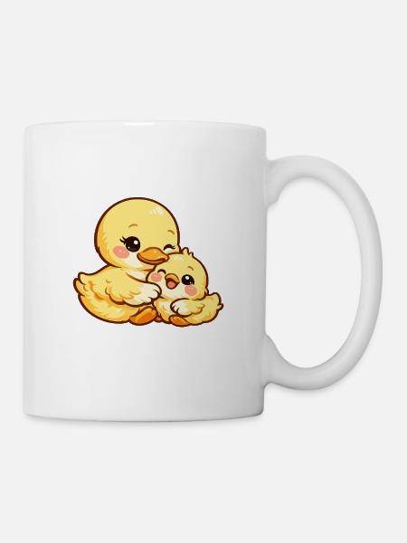 Maman Canard et son poussin se câlinent ensemble - Mug blanc - blanc