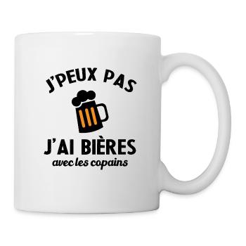Cadeau humour j'peux pas j'ai bières avec copains - Mug blanc - blanc - Droite