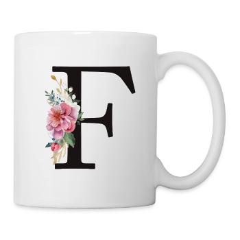Customizable Monogram F Floral Pink White - Mug - white - Right