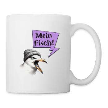 Mein Fisch! Möwe mit Beanie Mütze Spruch - Tasse - Weiß - Rechts