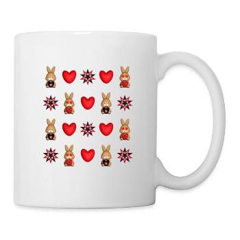 Hasen mit vielen Herzen und Sternen. - Tasse - Weiß - Rechts