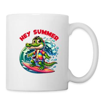 Crocodile on surfboard funny surfing crocodile - Mug - white - Right