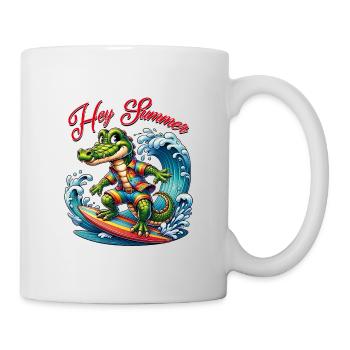 Crocodile on surfboard funny surfing crocodile - Mug - white - Right