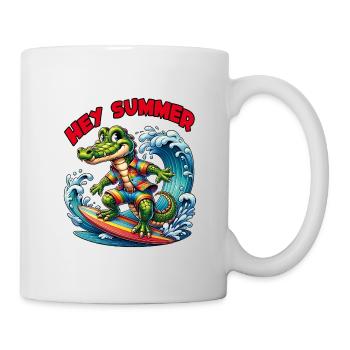 Crocodile on surfboard funny surfing crocodile - Mug - white - Right