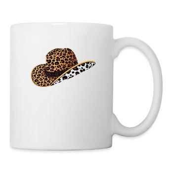 Cowboyhut mit Leoparden- und Kuhmuster – Trendiges - Tasse - Weiß - Rechts