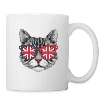 Cool Cat with UK Flag Sunglasses – Funny British - Mug - white - Right