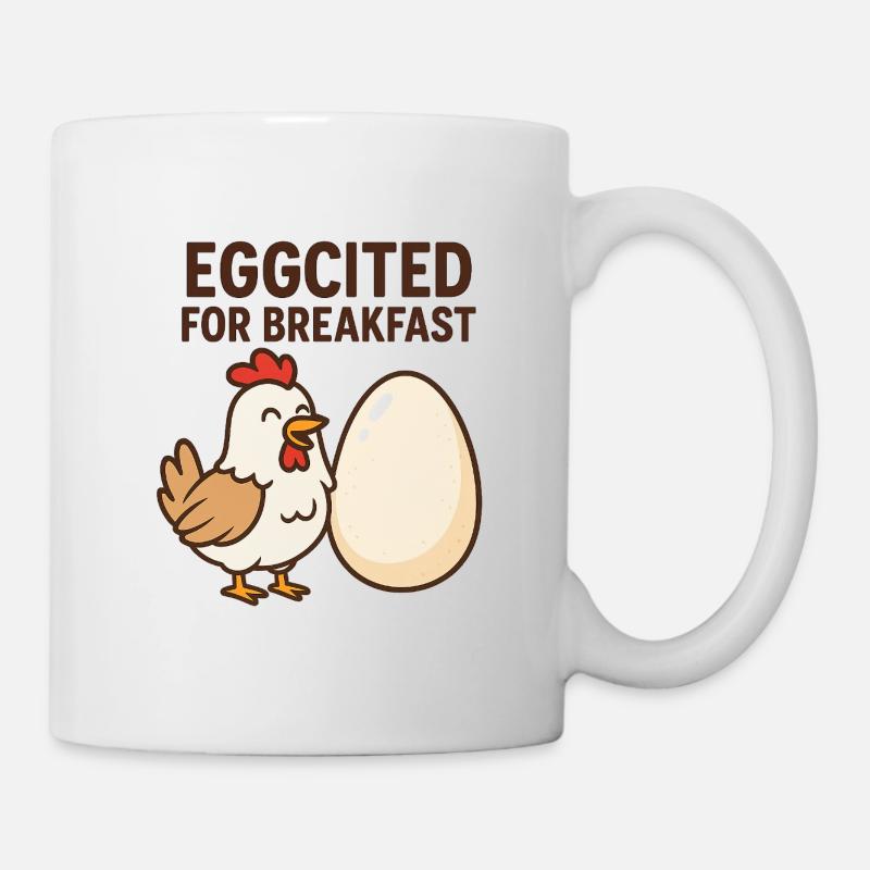 Eggcited für Frühstücks-Hühnchen-Design - Tasse - Weiß