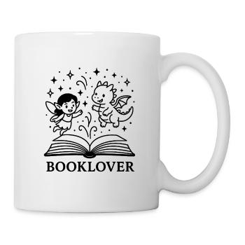 Booklover Fantasy T-Shirt – Süße Fee & Drache aus  - Tasse - Weiß - Rechts