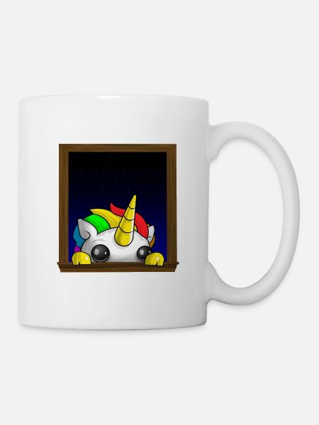 Alasdair se cache derrière la fenêtre de la licorne - Mug blanc - blanc