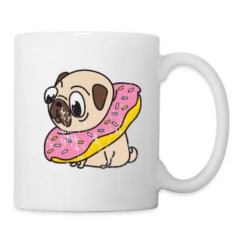 Retro vintage grunge style pug donut dog - Mug - white - Right