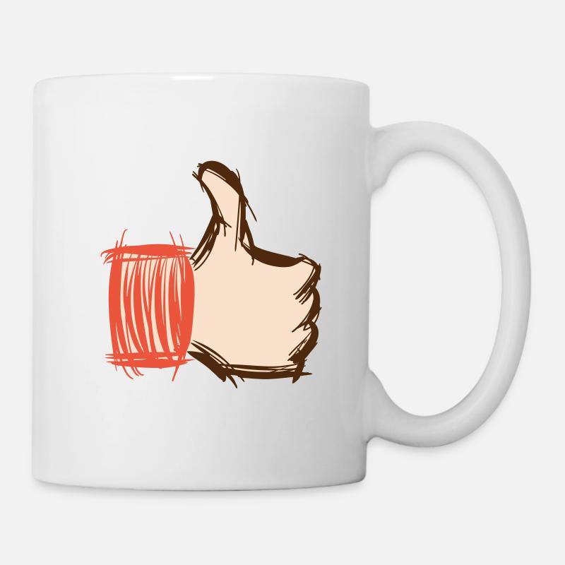 Pouce levé, pouce baissé, emoji dessiné à la main - Mug blanc - blanc