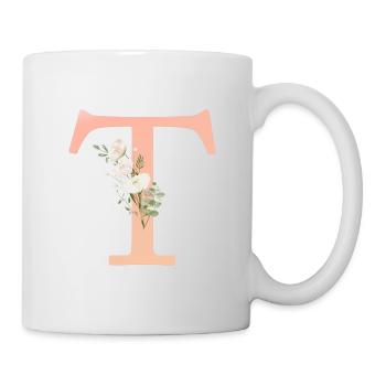 T Monogramm, minimal, pastel, Blumen - Tasse - Weiß - Rechts