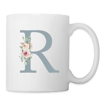 R| Monogramme | Eucalyptus Pastel Fleur Bleu - Mug blanc - blanc - Droite