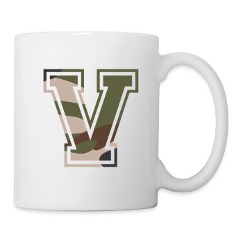 V, Monogramm, Camouflage Grün-Braun - Tasse - Weiß - Rechts
