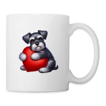 Schnauzer Hugging a Red Heart Pillow Drawing - Mug - white - Right