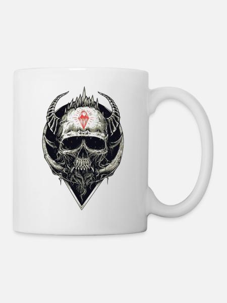 Crâne avec l'icône rouge - Mug blanc - blanc