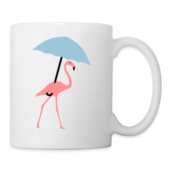 Flamingo with umbrella or parasol - Mug - white - Right