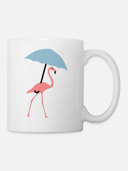 Flamingo mit Regenschirm oder Sonnenschirm - Tasse - Weiß