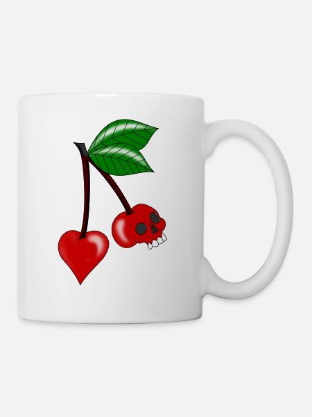 crâne de coeur de cerise - Mug blanc - blanc