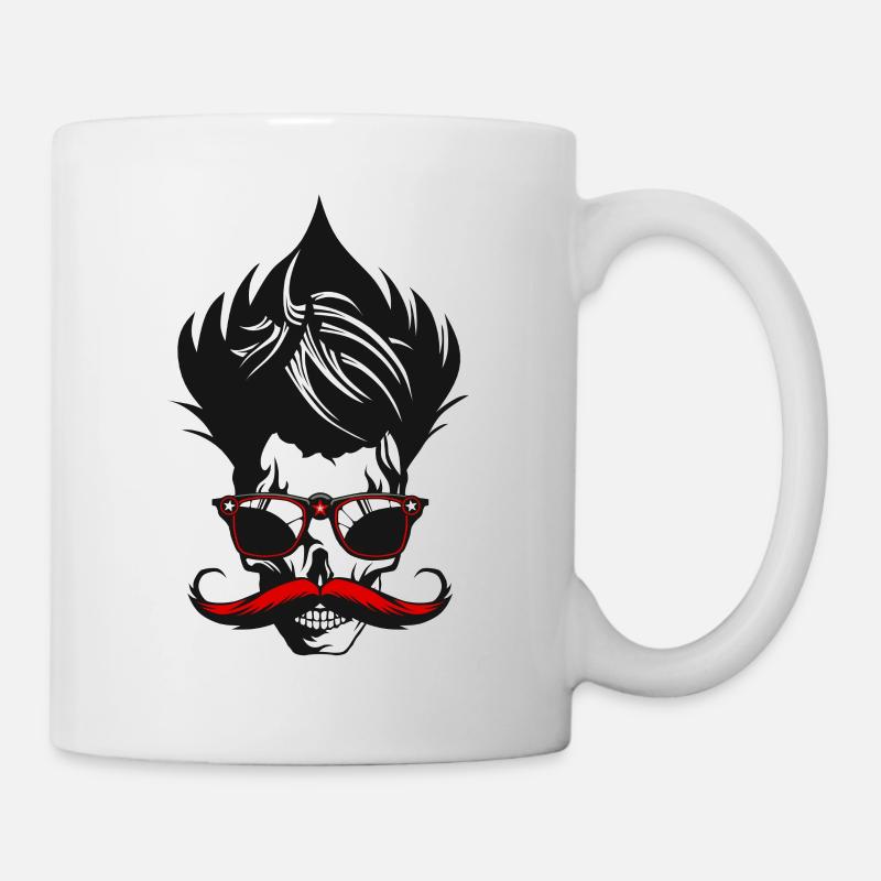 tete de mort moustache crane cheveux coiffure lune - Mug blanc - blanc