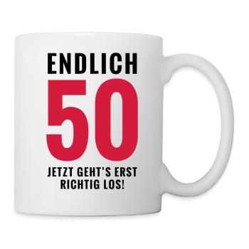 Endlich 50 - Geburtstag - Tasse - Weiß - Rechts