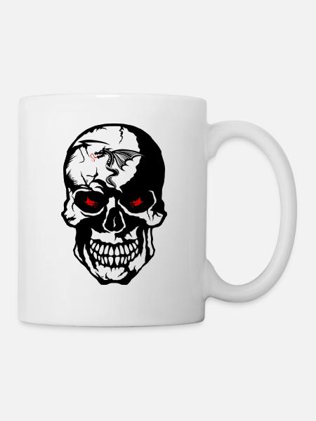 tete de mort crane dragon tribal tatouage tattoo s - Mug blanc - blanc