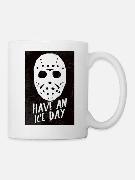 Masque de hockey ayez une affiche de jour de glace - Mug blanc - blanc