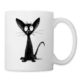 Kleine schwarze Katze - Tasse - Weiß - Rechts