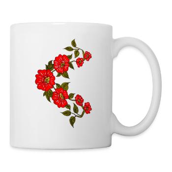 Rote Blumenranke Muster - Tasse - Weiß - Rechts